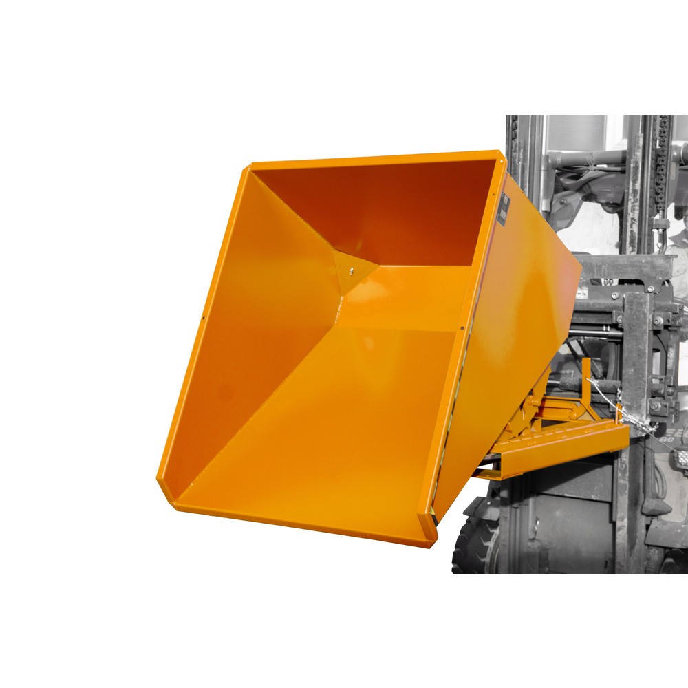 Numéro de l'image du produit 2: Mini-benne à copeaux Bauer® avec mécanisme d'aide au basculement, faible hauteur de construction, peinte, volume 0,6 m³, RAL 2000 jaune-orange