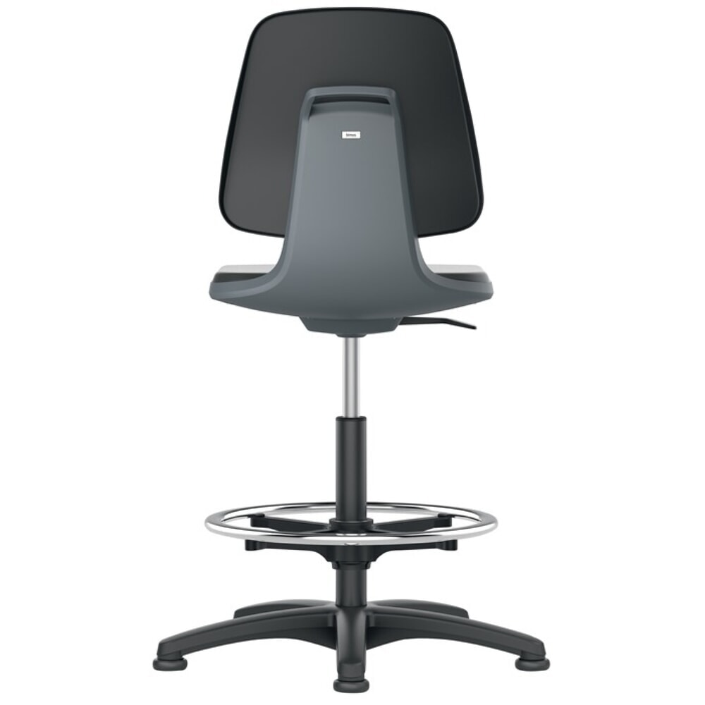 Illustration du produit: Chaise de travail pivotante bimos Labsit, coque d'assise anthracite mousse intégrale, patins + anneau repose-pieds, noir 520-770 mm