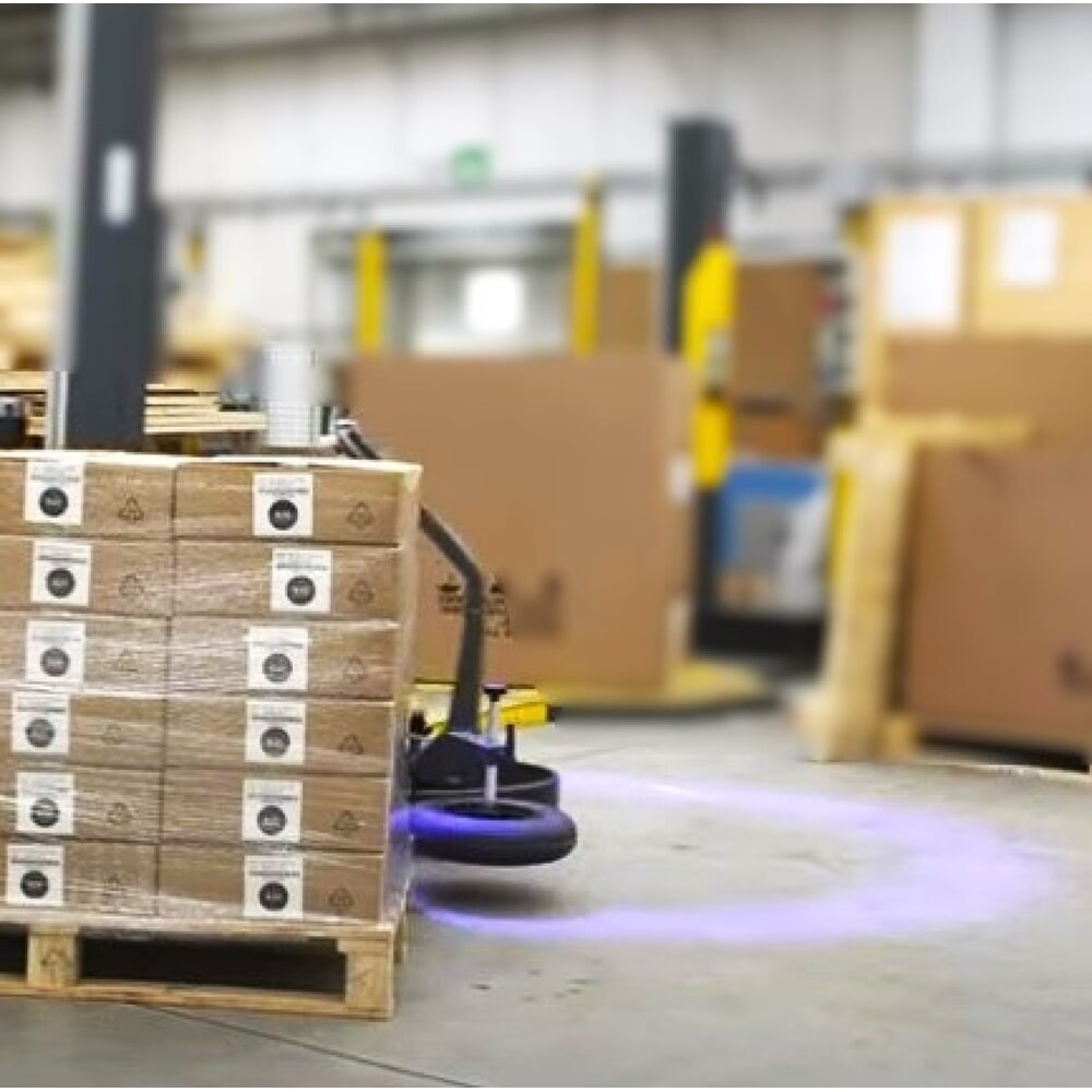 Illustration du produit: Projecteur bleu et arrêt-redémarrage automatique via scanner pour robot film étirable SIAT BeeWrap+