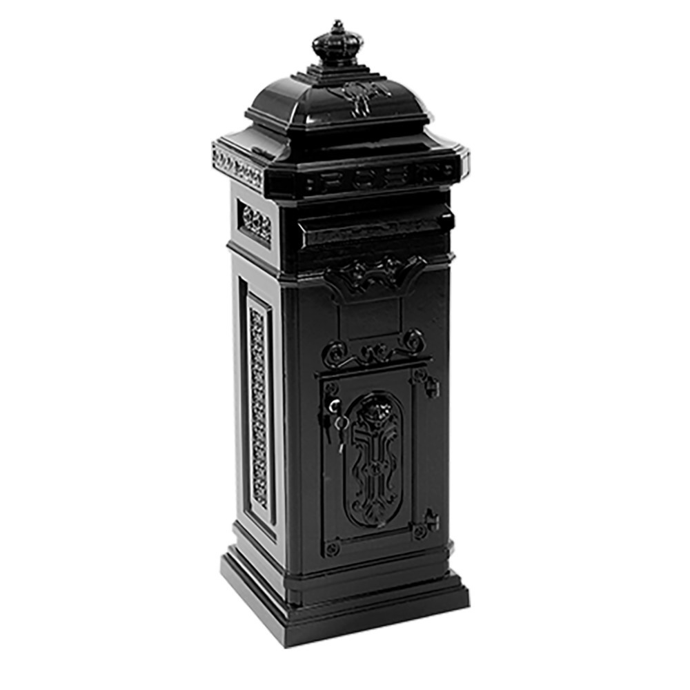 Numéro de l'image du produit 1: Boîte aux lettres colonne avec clapet d’insertion, carrée, en acier galvanisé, noir