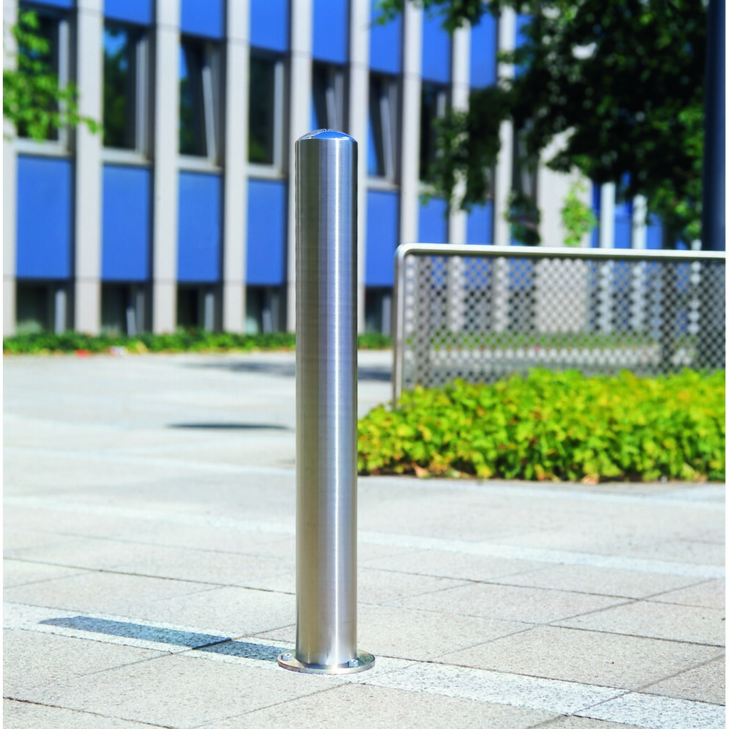 Illustration du produit: Borne CITY MORAVIA BERLIN, tube rond Ø 76 mm, à cheviller au sol, plaque de fond incluse, fixe