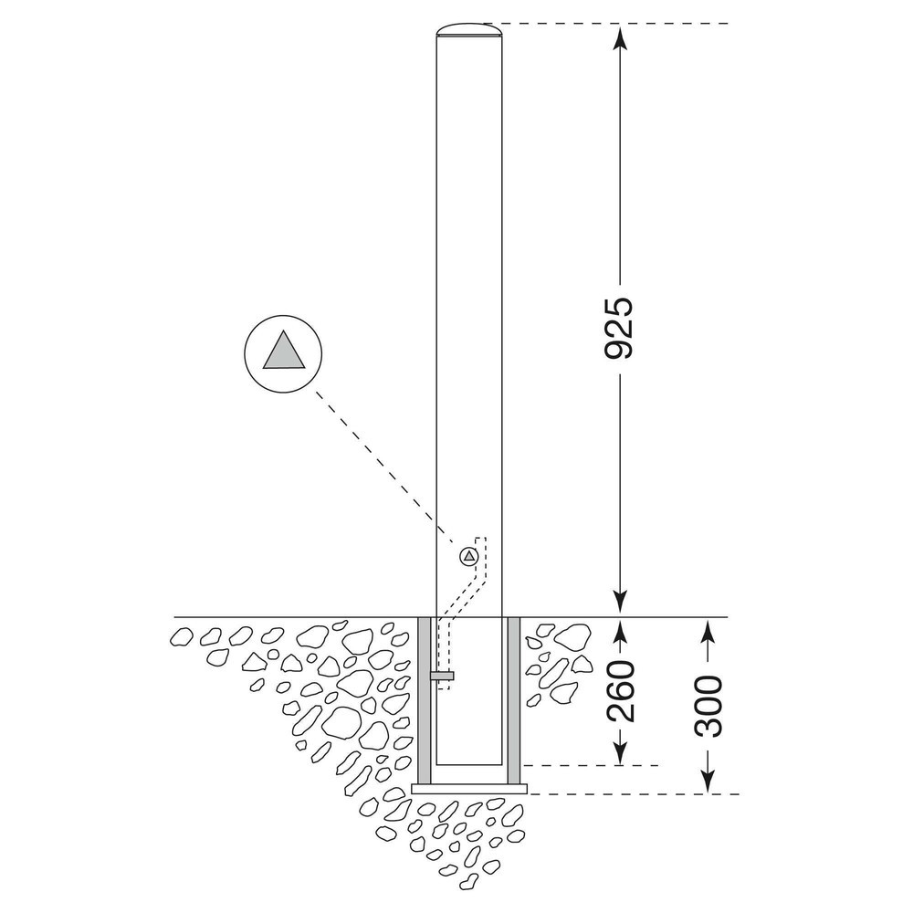 Numéro de l'image du produit 2: Borne en acier inoxydable MILANO MORAVIA, amovible avec douille de sol, fermeture triangulaire, H x Ø 925 (+260) x 60 mm
