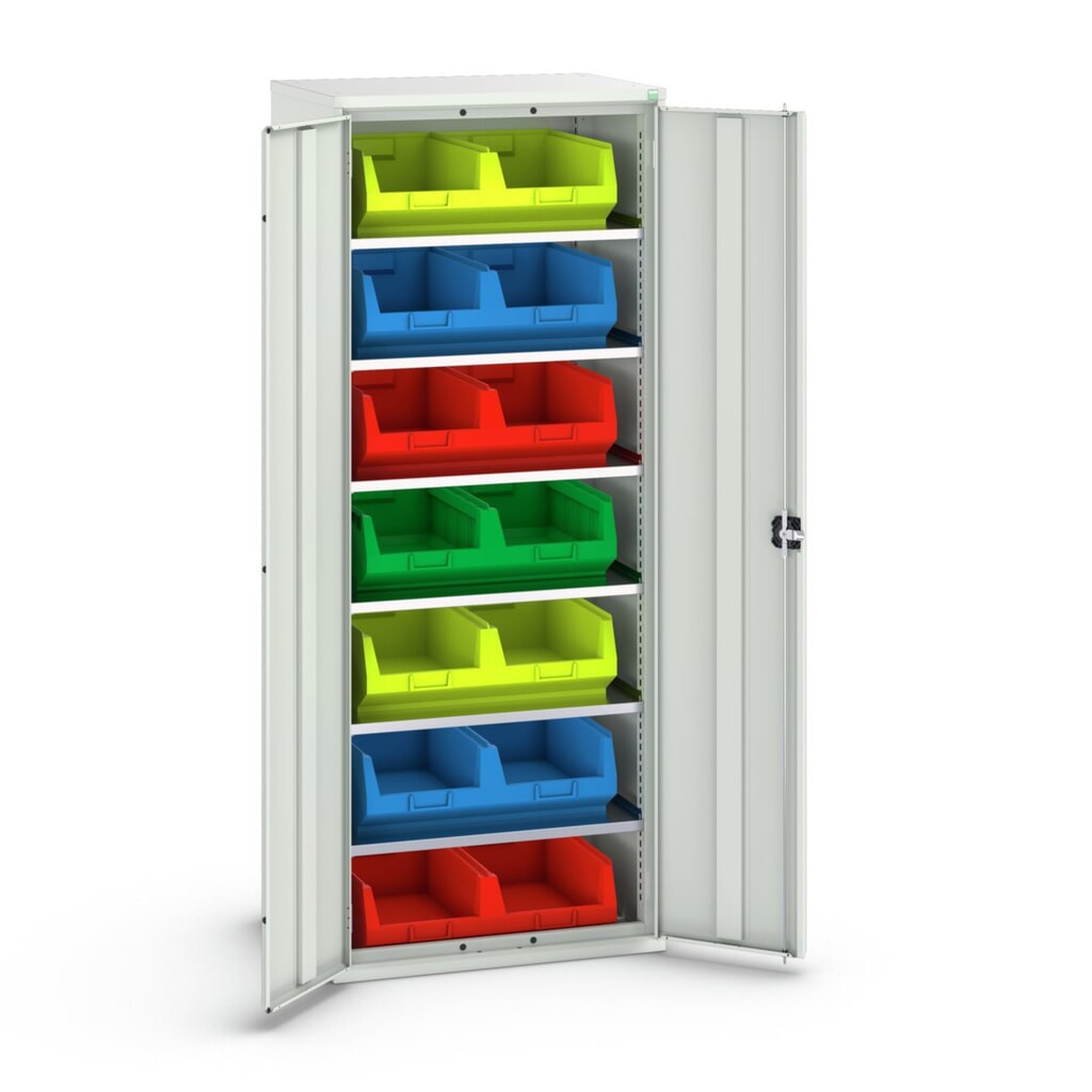 N° de l'image du produit 1 : bott Armoire à bacs verso, avec 6 tablettes et 14 bacs à bec, lxPxH : 800 x 550 x 2 000 mm
