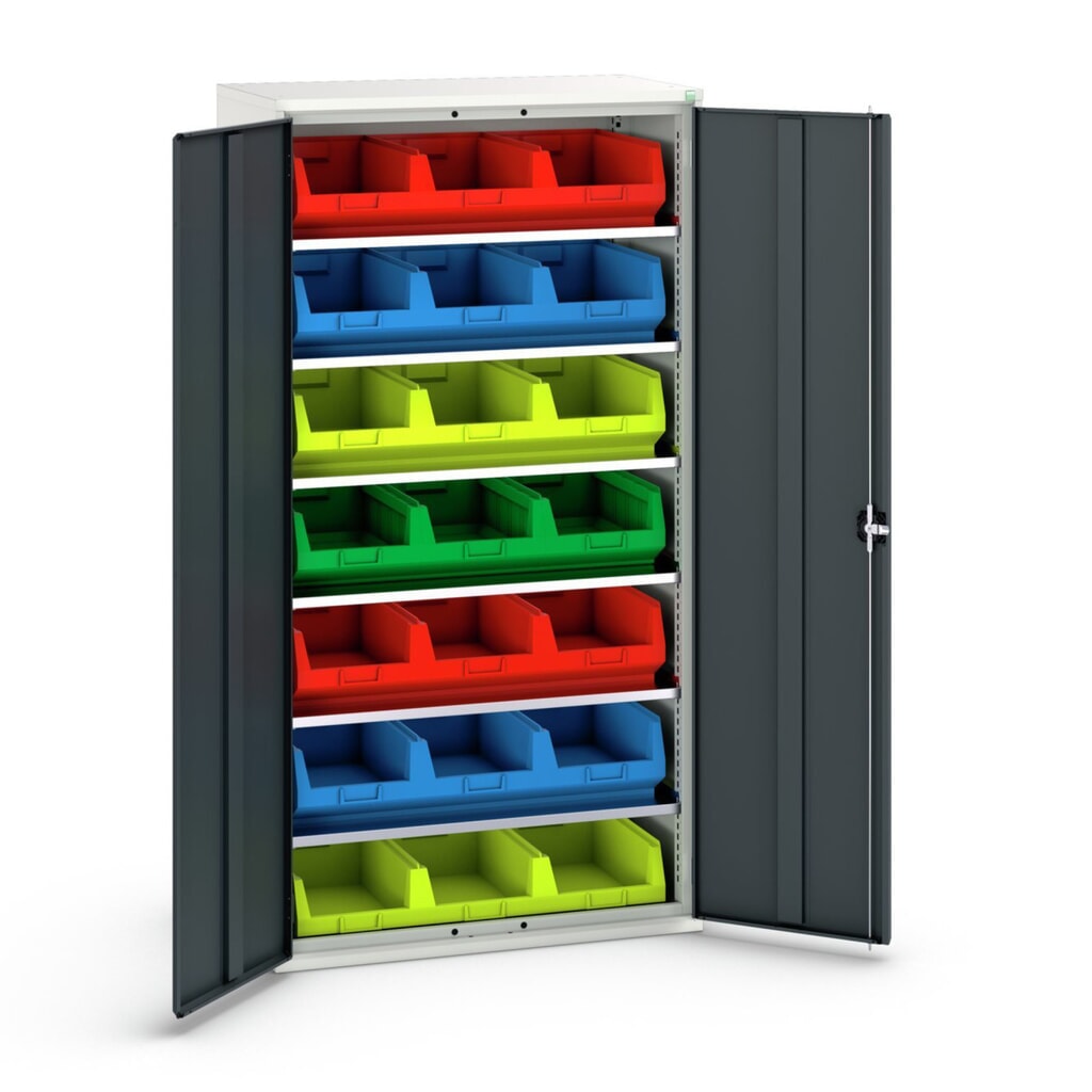 N° de l'image du produit 1 : bott Armoire à bacs verso, avec 6 tablettes et 21 bacs à bec, lxPxH : 1 050 x 550 x 2 000 mm