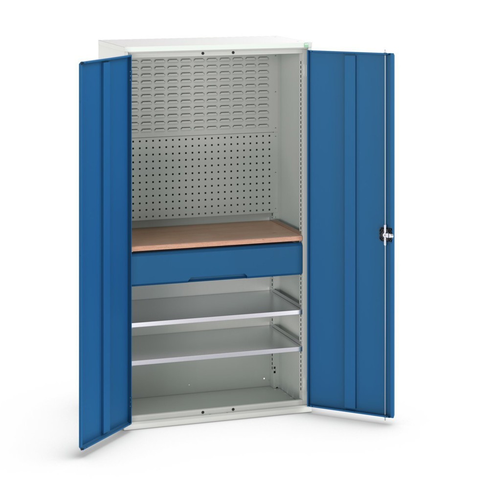 Numéro de l'image du produit 1: bott Armoire à portes battantes verso avec 1 tiroir, avec 2 tablettes et paroi arrière, lxPxH : 1 050 x 550 x 2 000 mm