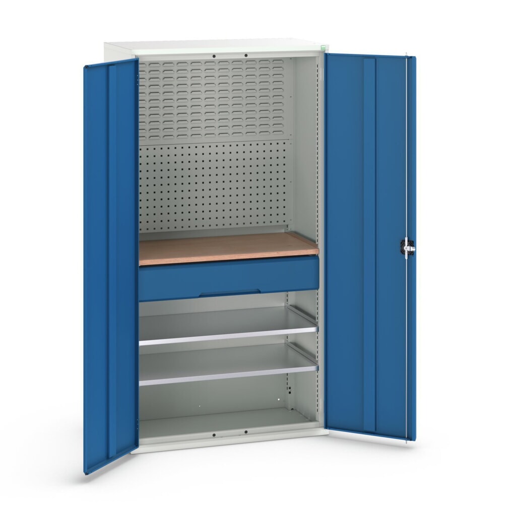 bott Armoire à portes battantes verso avec 1 tiroir, avec 2 tablettes et paroi arrière, lxPxH : 1 050 x 550 x 2 000 mm N° de l'image du produit 1 : bott Armoire à portes battantes verso avec 1 tiroir, avec 2 tablettes et paroi arrière, lxPxH : 1 050 x 550 x 2 000 mm