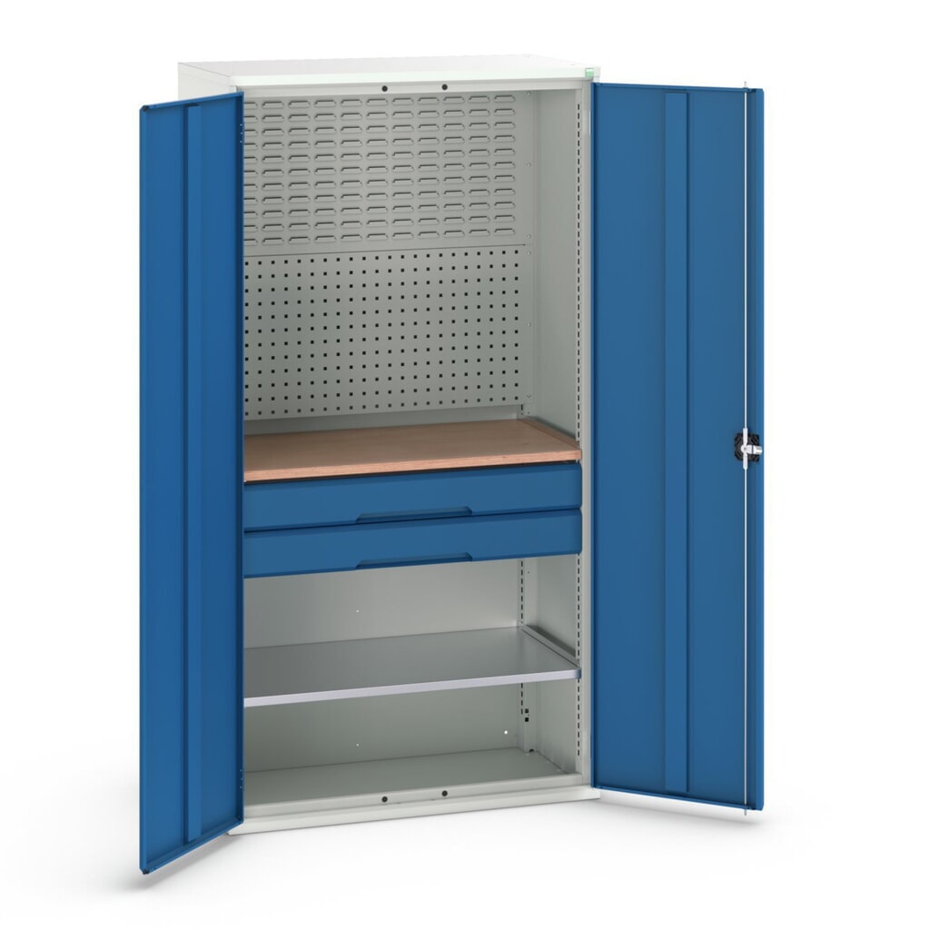 bott Armoire à portes battantes verso avec 2 tiroirs, avec 2 tablettes et paroi arrière, lxPxH : 1 050 x 550 x 2 000 mm N° de l'image du produit 1 : bott Armoire à portes battantes verso avec 2 tiroirs, avec 2 tablettes et paroi arrière, lxPxH : 1 050 x 550 x 2 000 mm