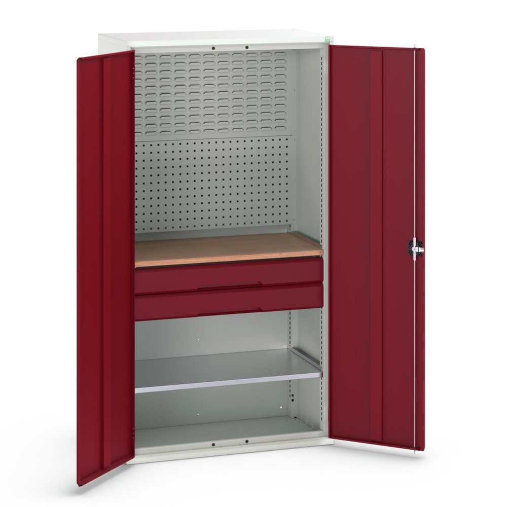 N° de l'image du produit 1 : bott Armoire à portes battantes verso avec 2 tiroirs, avec 2 tablettes et paroi arrière, lxPxH : 1 050 x 550 x 2 000 mm