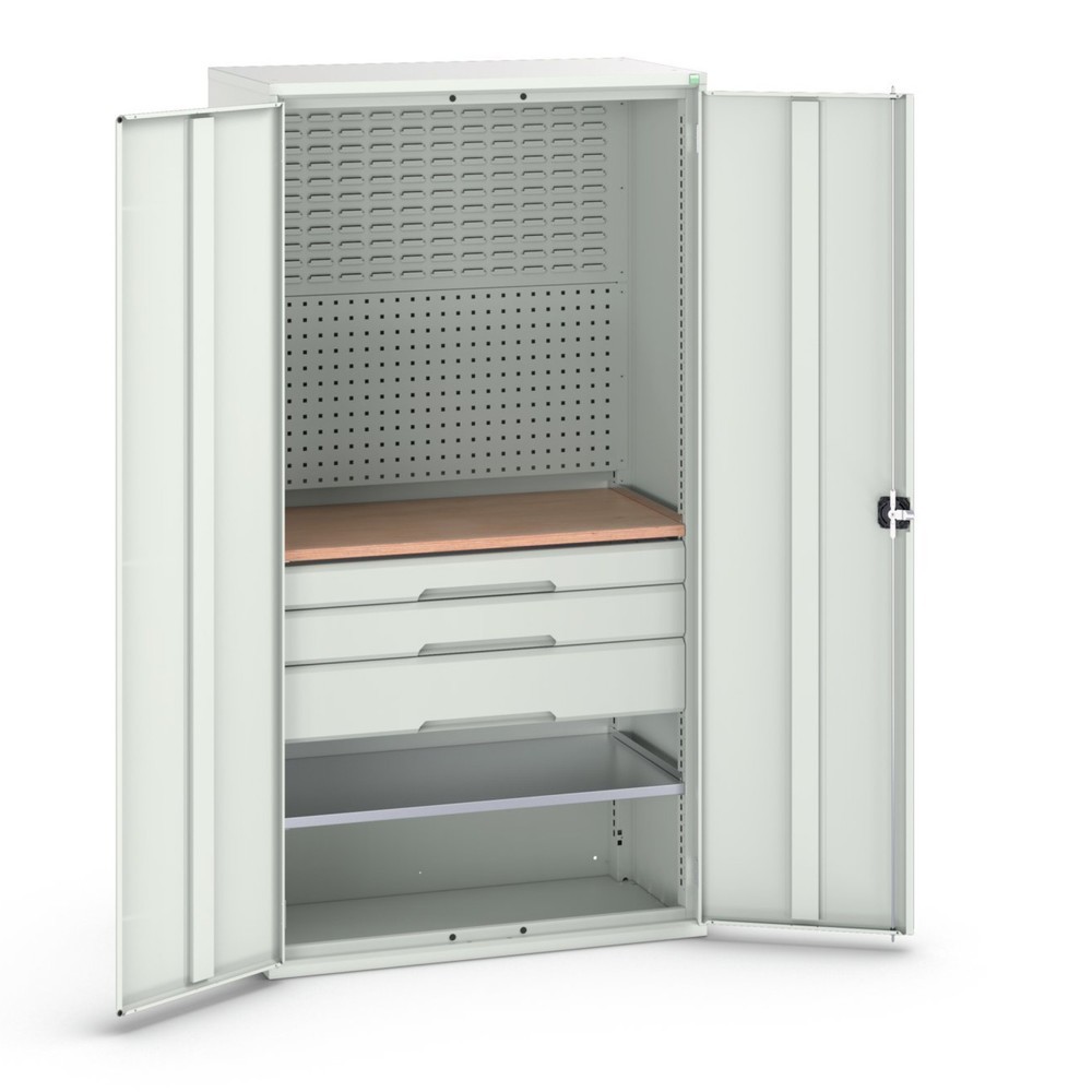 N° de l'image du produit 1 : bott Armoire à portes battantes verso avec 3 tiroirs, avec 2 tablettes et paroi arrière, lxPxH : 1 050 x 550 x 2 000 mm