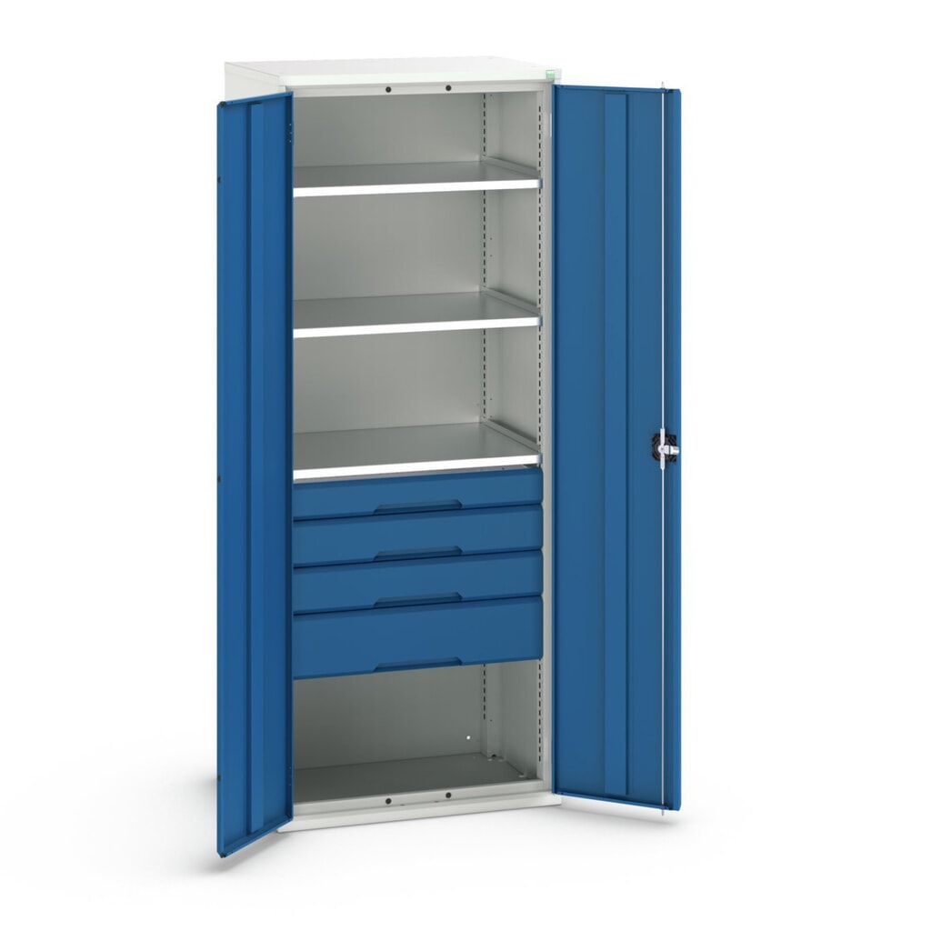 bott Armoire à portes battantes avec tiroirs verso, avec 3 tablettes et 4 tiroirs, lxPxH : 800 x 550 x 2 000 mm N° de l'image du produit 1 : bott Armoire à portes battantes avec tiroirs verso, avec 3 tablettes et 4 tiroirs, lxPxH : 800 x 550 x 2 000 mm