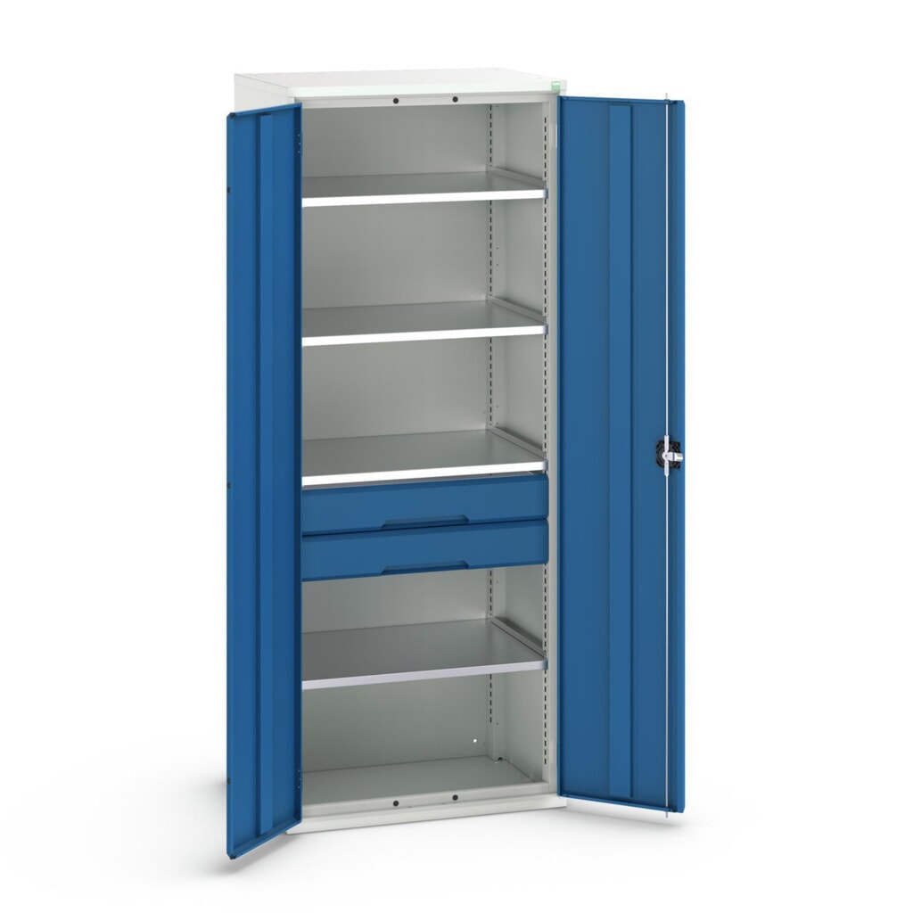 bott Armoire à portes battantes avec tiroirs verso, avec 4 tablettes et 2 tiroirs, lxPxH : 800 x 550 x 2 000 mm N° de l'image du produit 1 : bott Armoire à portes battantes avec tiroirs verso, avec 4 tablettes et 2 tiroirs, lxPxH : 800 x 550 x 2 000 mm