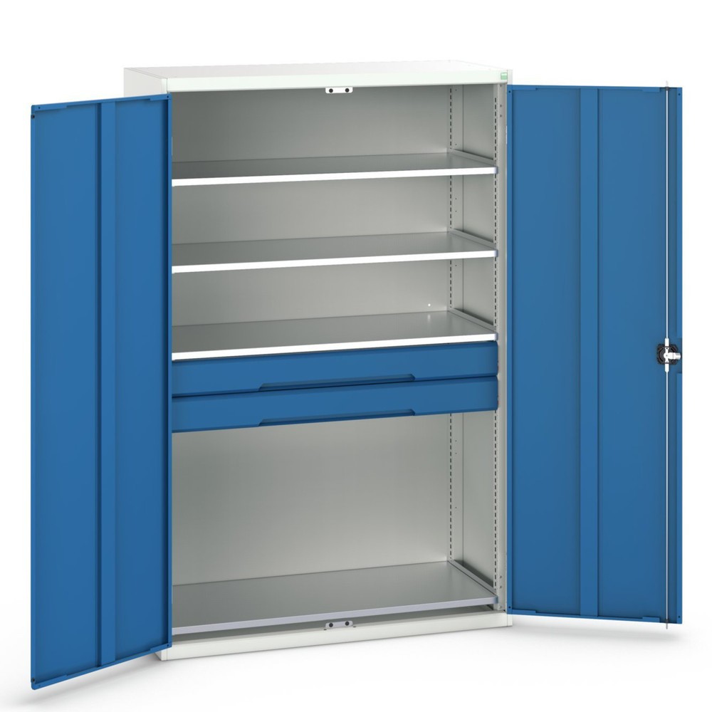 N° de l'image du produit 1 : bott Armoire à portes battantes avec tiroirs verso, avec 4 tablettes et 2 tiroirs, lxPxH : 1 300 x 550 x 2 000 mm