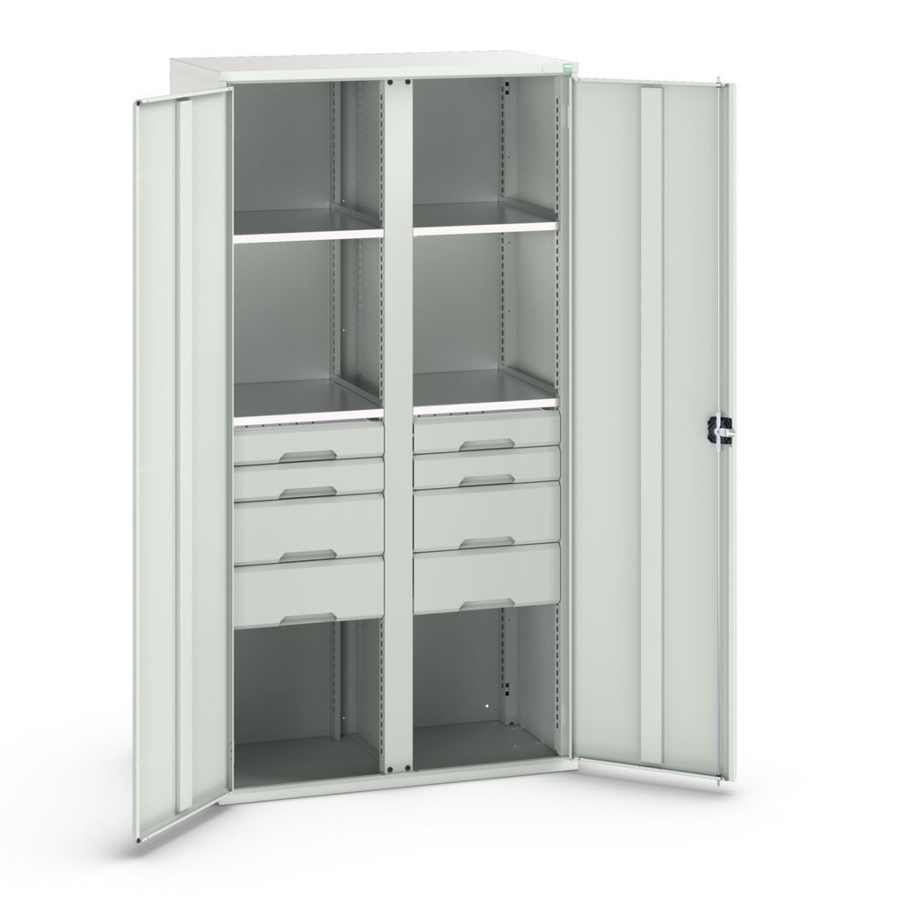 N° de l'image du produit 1 : bott Armoire à portes battantes avec tiroirs verso, avec 4 tablettes et 8 tiroirs, lxPxH : 1 050 x 550 x 2 000 mm