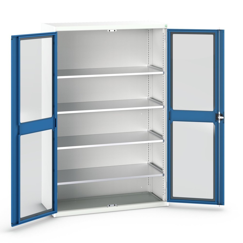 N° de l'image du produit 1 : bott Armoire à portes battantes verso, portes transparentes, avec 4 tablettes, lxPxH : 1 300 x 550 x 2 000 mm
