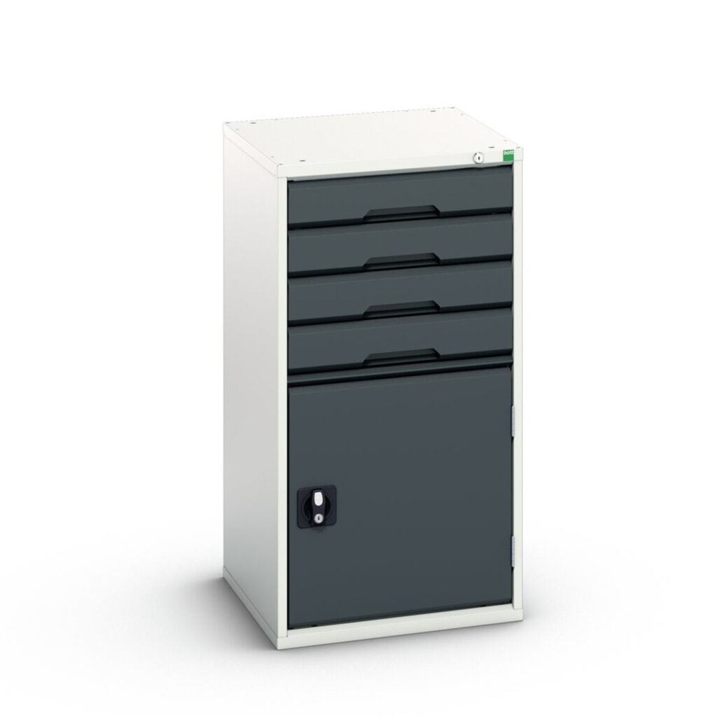 bott Armoire à tiroirs verso avec porte battante, avec 4 tiroirs et tablette, lxPxH : 525 x 550 x 1 000 mm N° de l'image du produit 1 : bott Armoire à tiroirs verso avec porte battante, avec 4 tiroirs et tablette, lxPxH : 525 x 550 x 1 000 mm