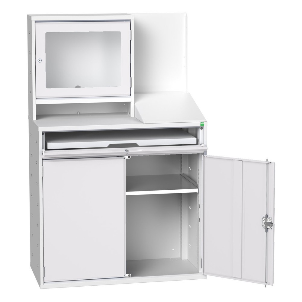 N° de l'image du produit 1 : bott verso Armoire informatique avec compartiment pour écran, avec armoire suspendue, 1 tablette, 1 étagère, lxPxH : 1050 x 550 x 1 650 mm