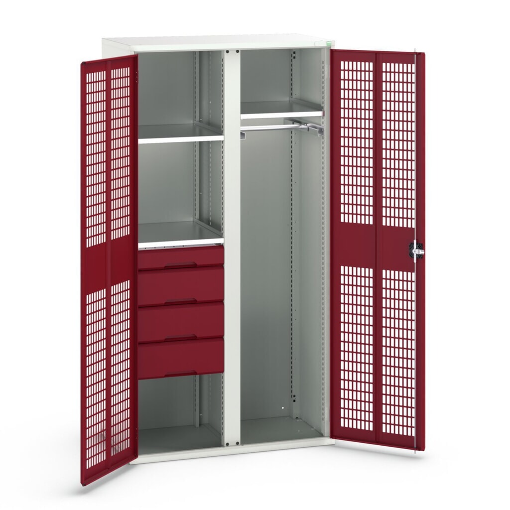 N° de l'image du produit 1 : bott verso Armoire-penderie avec ventilation, avec 3 tablettes et 4 tiroirs, lxPxH : 1 050 x 550 x 2 000 mm
