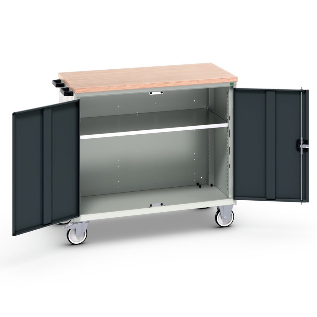 N° de l'image du produit 1 : bott verso Chariot d’atelier, avec 2 portes, tablette et top en multiplex, lxPxH : 1050 x 600 x 980 mm