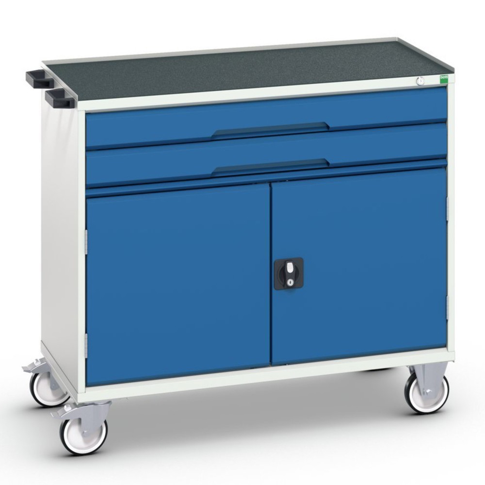 N° de l'image du produit 1 : bott verso Chariot d’atelier, avec 2 tiroirs, porte et rebord anti-chute, lxPxH : 1050 x 550 x 965 mm