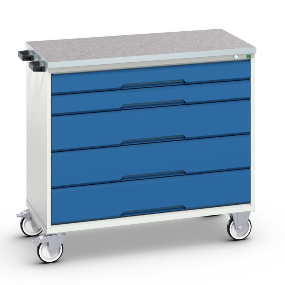 N° de l'image du produit 1 : bott verso Chariot d’atelier, avec 5 tiroirs et top en linoléum, lxPxH : 1050 x 600 x 980 mm