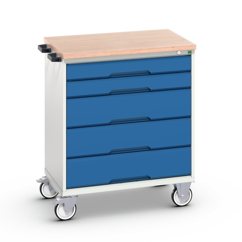 N° de l'image du produit 1 : bott Armoire à tiroirs verso mobile, avec 5 tiroirs et top en multiplex, lxPxH : 800 x 600 x 980 mm