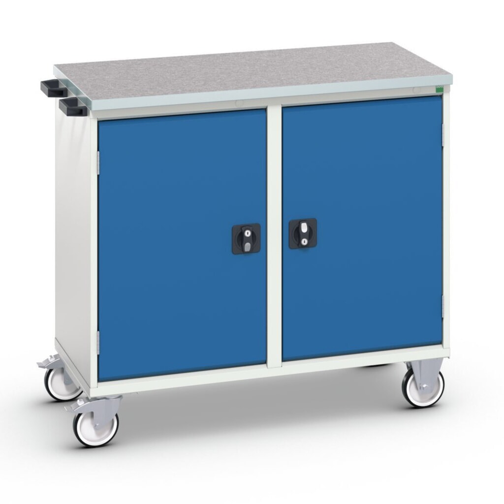 bott Chariot de montage verso, avec 2 portes, tablettes et top en linoléum, lxPxH : 1 050 x 600 x 980 mm N° de l'image du produit 1 : bott Chariot de montage verso, avec 2 portes, tablettes et top en linoléum, lxPxH : 1 050 x 600 x 980 mm