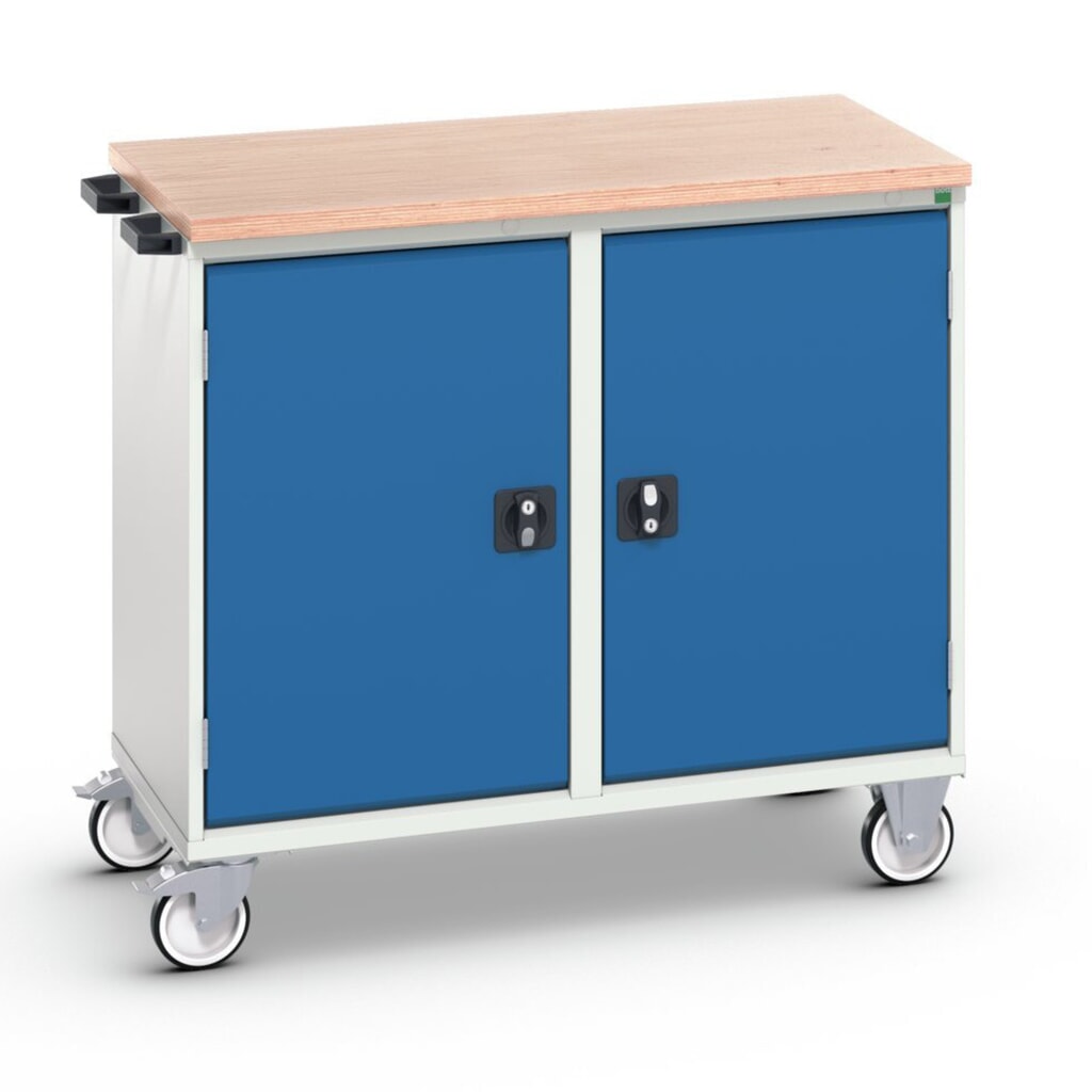 bott Chariot de montage verso, avec 2 portes, tablettes et top en multiplex, lxPxH : 1 050 x 600 x 980 mm N° de l'image du produit 1 : bott Chariot de montage verso, avec 2 portes, tablettes et top en multiplex, lxPxH : 1 050 x 600 x 980 mm