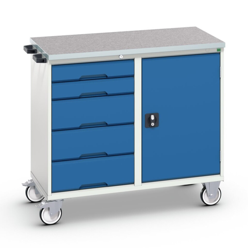 N° de l'image du produit 1 : bott Chariot de montage verso, avec 5 tiroirs, porte et top en linoléum, lxPxH : 1 050 x 600 x 980 mm