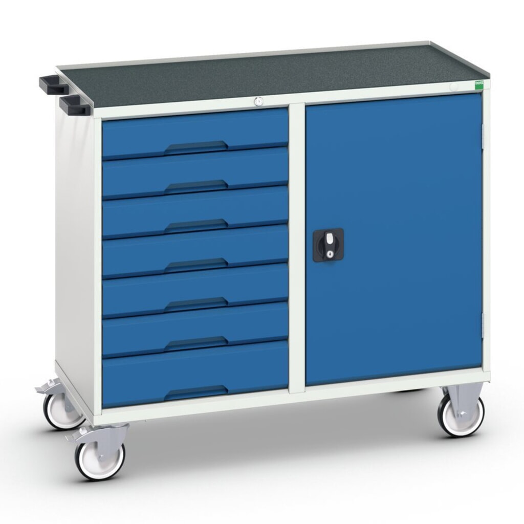 bott Chariot de montage verso, avec 7 tiroirs, porte et rebord anti-chutes, lxPxH : 1 050 x 550 x 965 mm N° de l'image du produit 1 : bott Chariot de montage verso, avec 7 tiroirs, porte et rebord anti-chutes, lxPxH : 1 050 x 550 x 965 mm