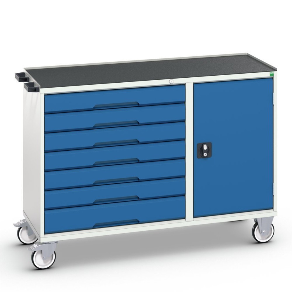 Numéro de l'image du produit 1: bott Chariot de montage verso, avec 7 tiroirs, porte et rebord anti-chutes, lxPxH : 1 300 x 550 x 965 mm