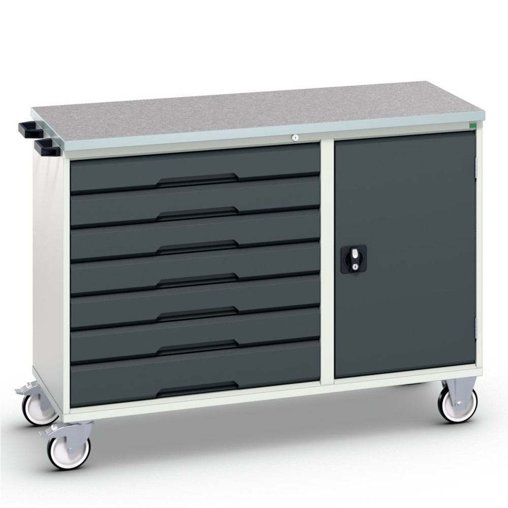 N° de l'image du produit 1 : bott Chariot de montage verso, avec 7 tiroirs, porte et top en linoléum, lxPxH : 1 300 x 600 x 980 mm