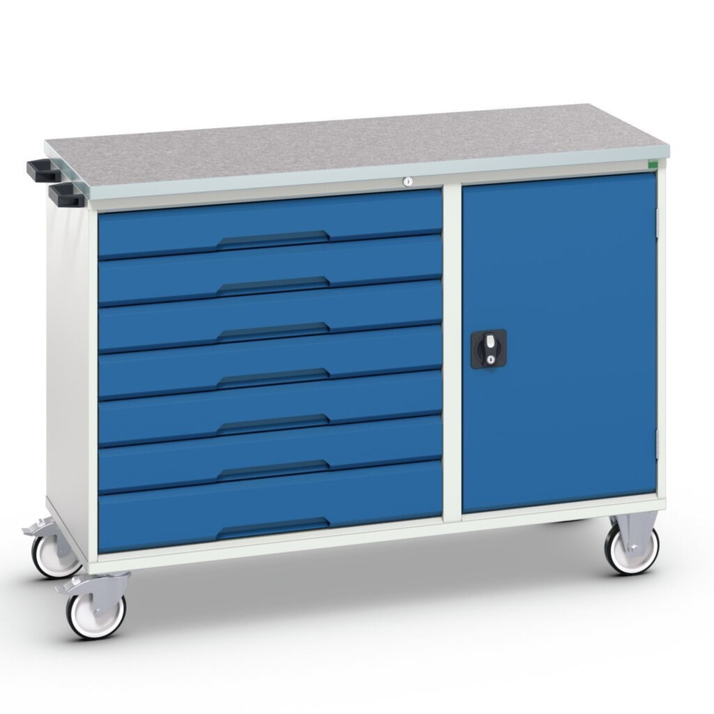 N° de l'image du produit 1 : bott Chariot de montage verso, avec 7 tiroirs, porte et top en linoléum, lxPxH : 1 300 x 600 x 980 mm