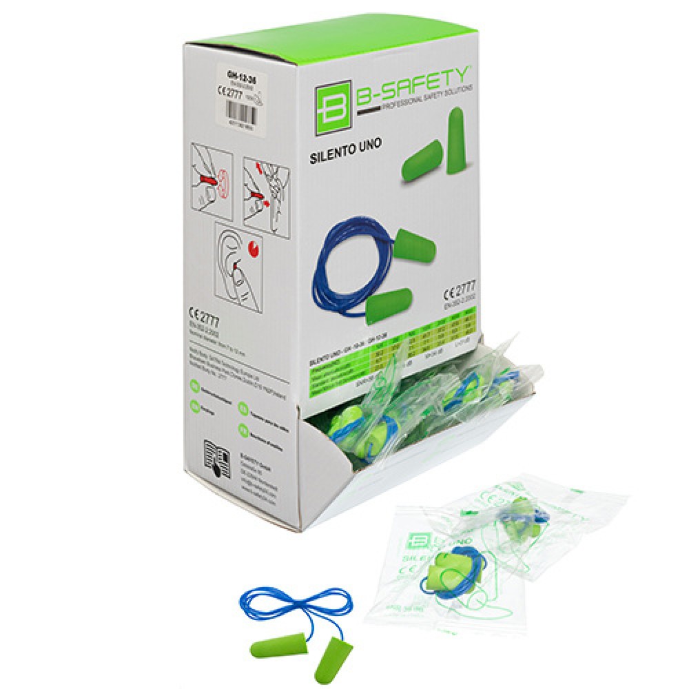 Numéro de l'image du produit 2: Bouchons d’oreilles B-Safety SILENTO UNO, à usage unique, avec cordon, 100 paires/UV
