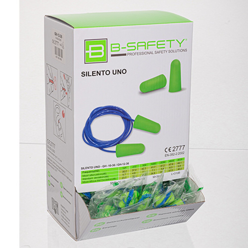 Numéro de l'image du produit 3: Bouchons d’oreilles B-Safety SILENTO UNO, à usage unique, avec cordon, 100 paires/UV