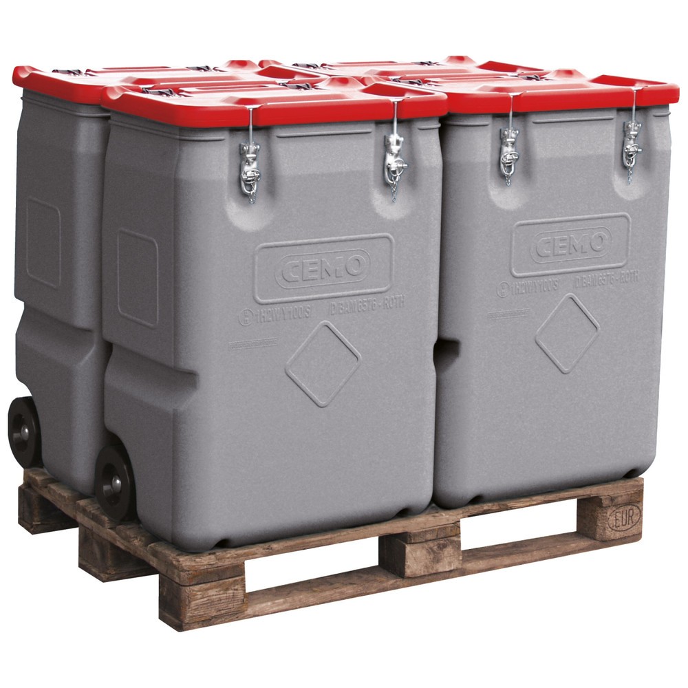Numéro de l'image du produit 1: Box mobile CEMO, homologation produits dangereux, 170 l, couvercle rouge