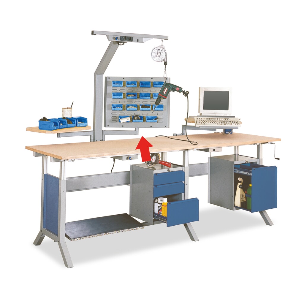 Illustration du produit: Bras pivotant avec combinaison de panneau perforé et à fentes pour table de travail Bedrunka+Hirth, l x P 600 x 40 mm