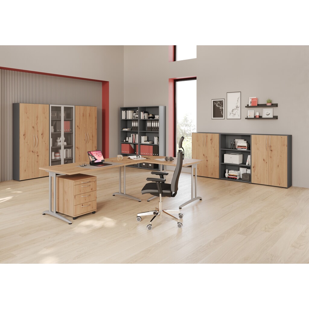 Bureau Akzent Hammerbacher, pied en C, haut. x larg. x prof. 740 x 1 600 x 800 mm, gris N° de l'image du produit 2 : Bureau Akzent Hammerbacher, pied en C, haut. x larg. x prof. 740 x 1 600 x 800 mm, gris