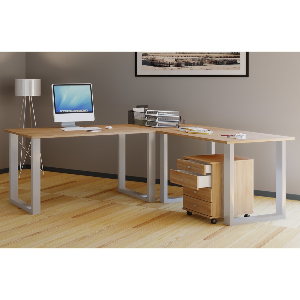 Numéro de l'image du produit 2: Bureau d'angle Lona, chaque plateau de table LxP 1,100 x 800 mm, plaque d'angle LxP 800 x 800 mm, pieds en U, chêne Sonoma