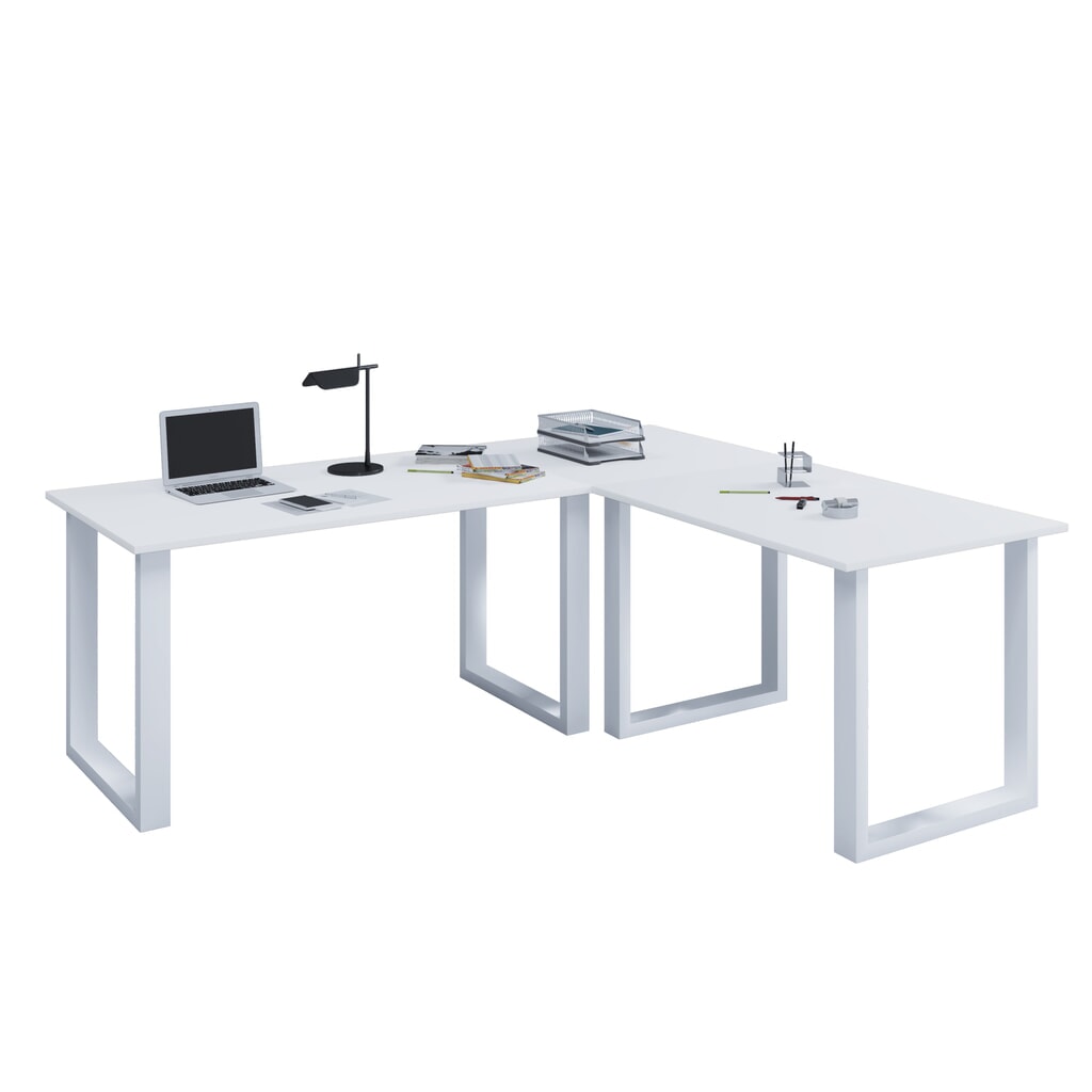 Illustration du produit: Bureau d'angle VCM Lona, piètement en U, LxP 1 600 x 800 et 1 600 x 800 mm, blanc