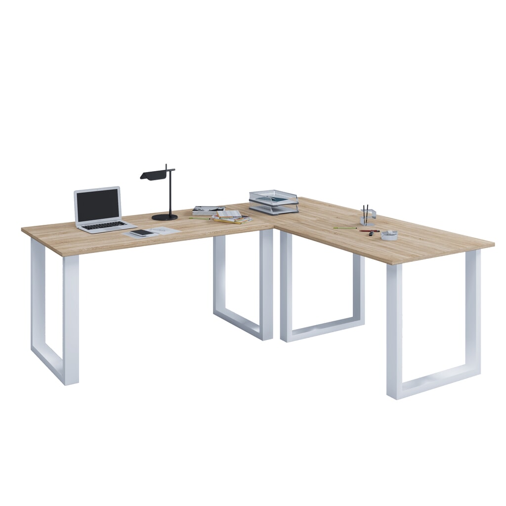 Illustration du produit: Bureau d’angle VCM Lona, piètement en U, plateaux de LxP 1 900 x 800 et 1 600 x 800 mm, chêne Sonoma
