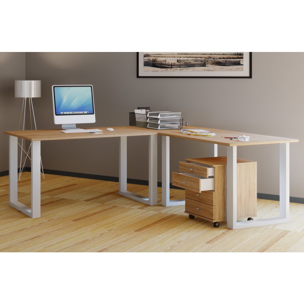 Numéro de l'image du produit 2: Bureau d'angle Lona, lxP 220 x 80 et 220 x 80 cm, pieds en U, chêne Sonoma