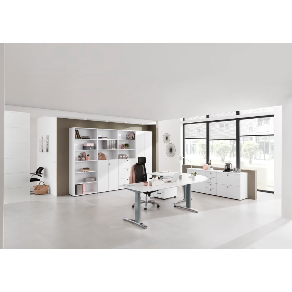 N° de l'image du produit 6 : Bureau Hammerbacher réglable en hauteur manuellement, pied en C, L x P 1 800 x 800 mm, blanc