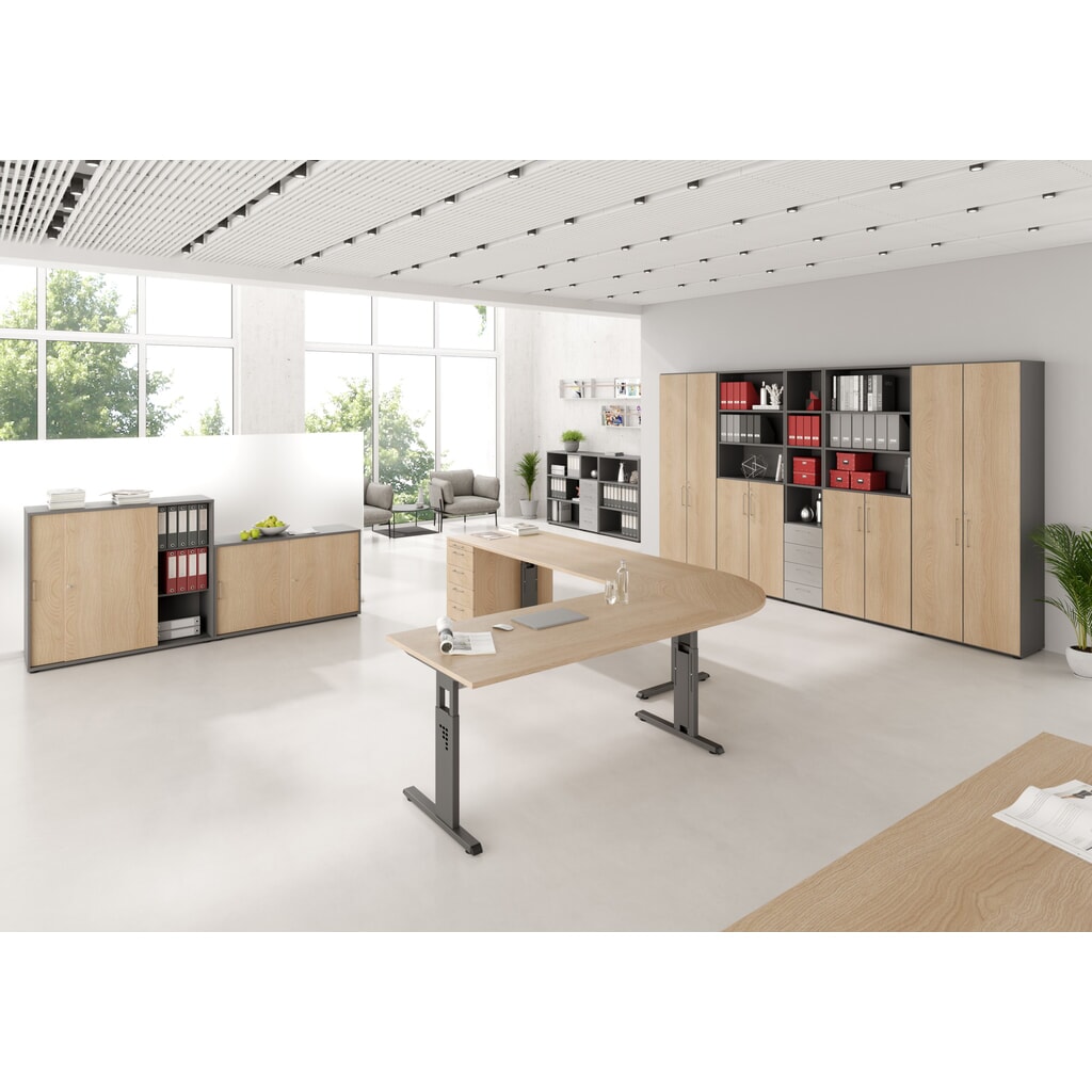 Bureau Hammerbacher Solid, réglable manuellement en hauteur, pied en C, L x P 1 600 x 800 mm, gris N° de l'image du produit 2 : Bureau Hammerbacher Solid, réglable manuellement en hauteur, pied en C, L x P 1 600 x 800 mm, gris