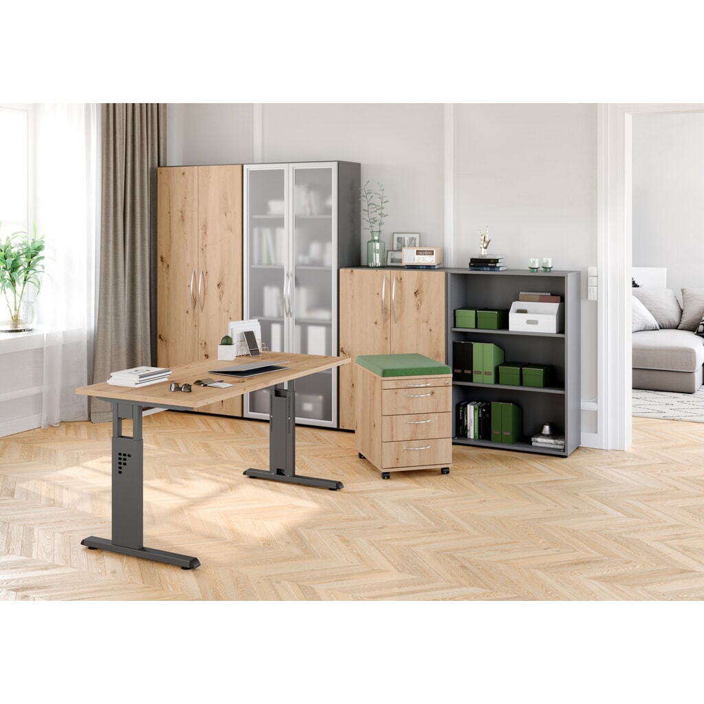 Bureau Hammerbacher Solid, réglable manuellement en hauteur, pied en C, L x P 1 600 x 800 mm, gris N° de l'image du produit 7 : Bureau Hammerbacher Solid, réglable manuellement en hauteur, pied en C, L x P 1 600 x 800 mm, gris