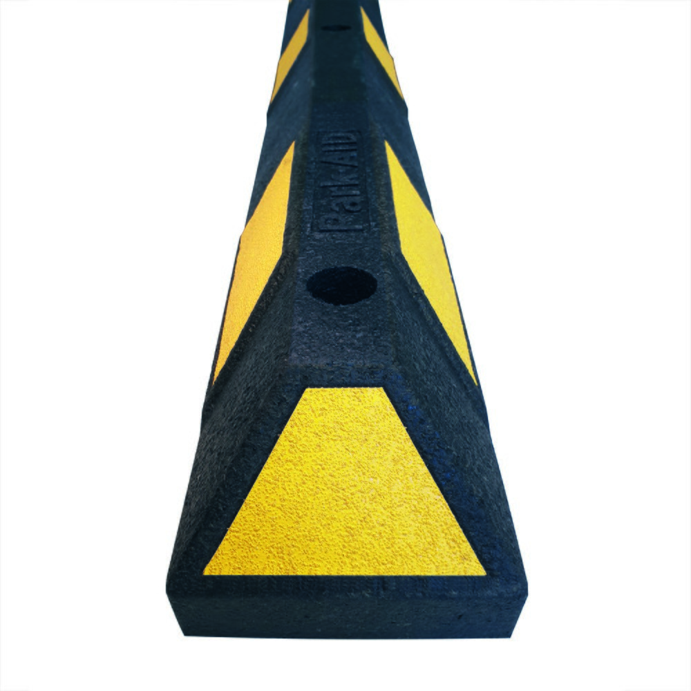 Numéro de l'image du produit 2: Butoir de roue MORAVIA Park-AID®, noir avec bandes réfléchissantes jaunes, largeur 900 mm