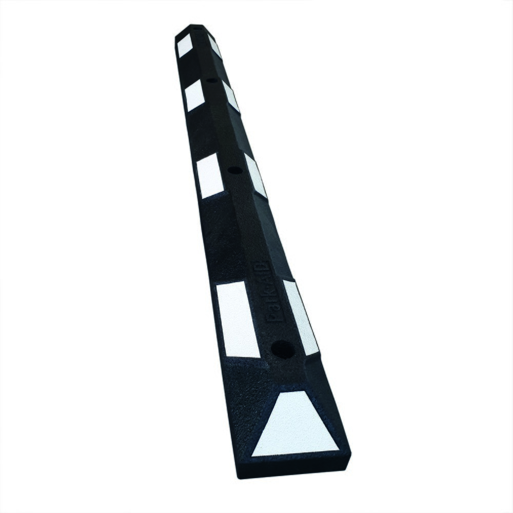 Numéro de l'image du produit 2: Butoir de roue MORAVIA Park-AID®, noir avec bandes réfléchissantes blanches, largeur 1 800 mm