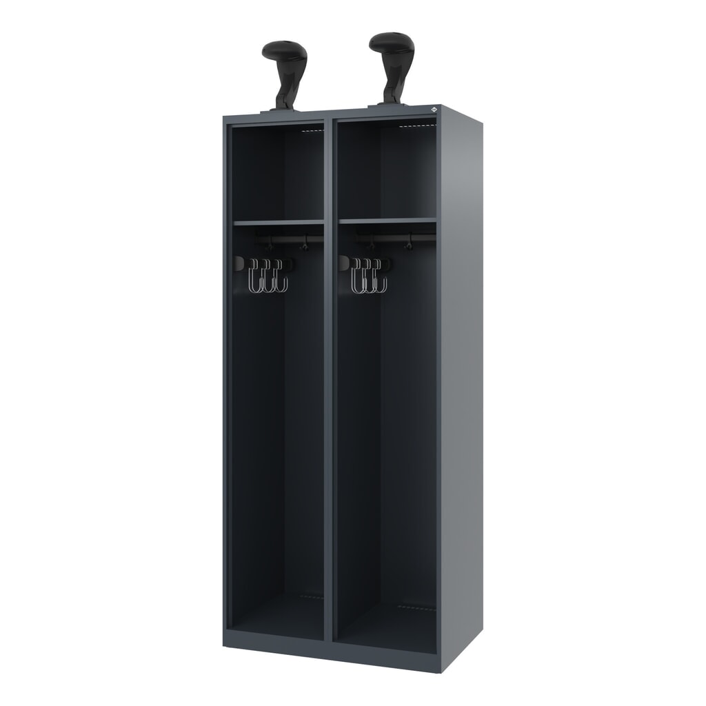 N° de l'image du produit 1 : C+P Vestiaire pompier EXPERT, patins, 2 compartiment, HxlxP 1 850 x 800 x 500 mm, gris anthracite, avec support de casque