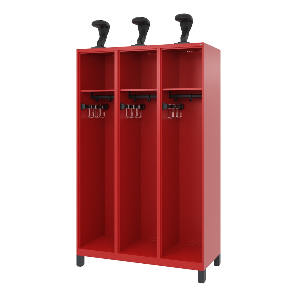 C+P Vestiaire pompier EXPERT, pieds, 3 compartiments, HxlxP 1 850 x 1 200 x 500 mm, rouge feu, avec support de casque N° de l'image du produit 1 : C+P Vestiaire pompier EXPERT, pieds, 3 compartiments, HxlxP 1 850 x 1 200 x 500 mm, rouge feu, avec support de casque