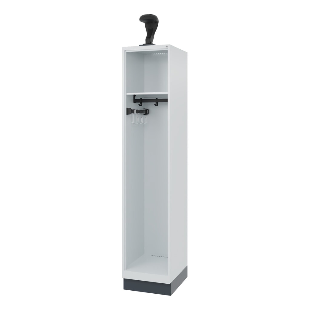 N° de l'image du produit 1 : C+P Vestiaire pompier EXPERT, socle, 1 compartiment, HxlxP 1 850 x 400 x 500 mm, gris clair, avec support de casque
