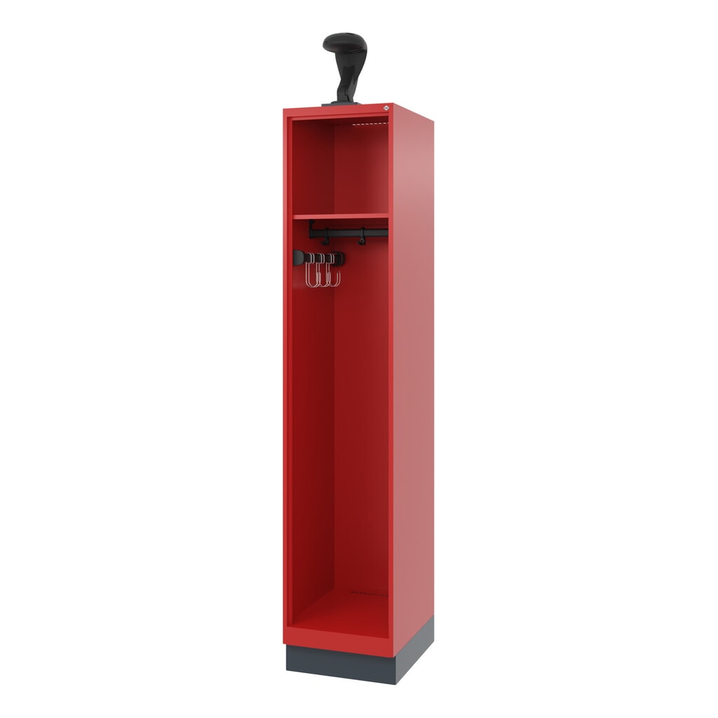 C+P Vestiaire pompier EXPERT, socle, 1 compartiment, HxlxP 1 850 x 400 x 500 mm, rouge feu, avec support de casque N° de l'image du produit 1 : C+P Vestiaire pompier EXPERT, socle, 1 compartiment, HxlxP 1 850 x 400 x 500 mm, rouge feu, avec support de casque
